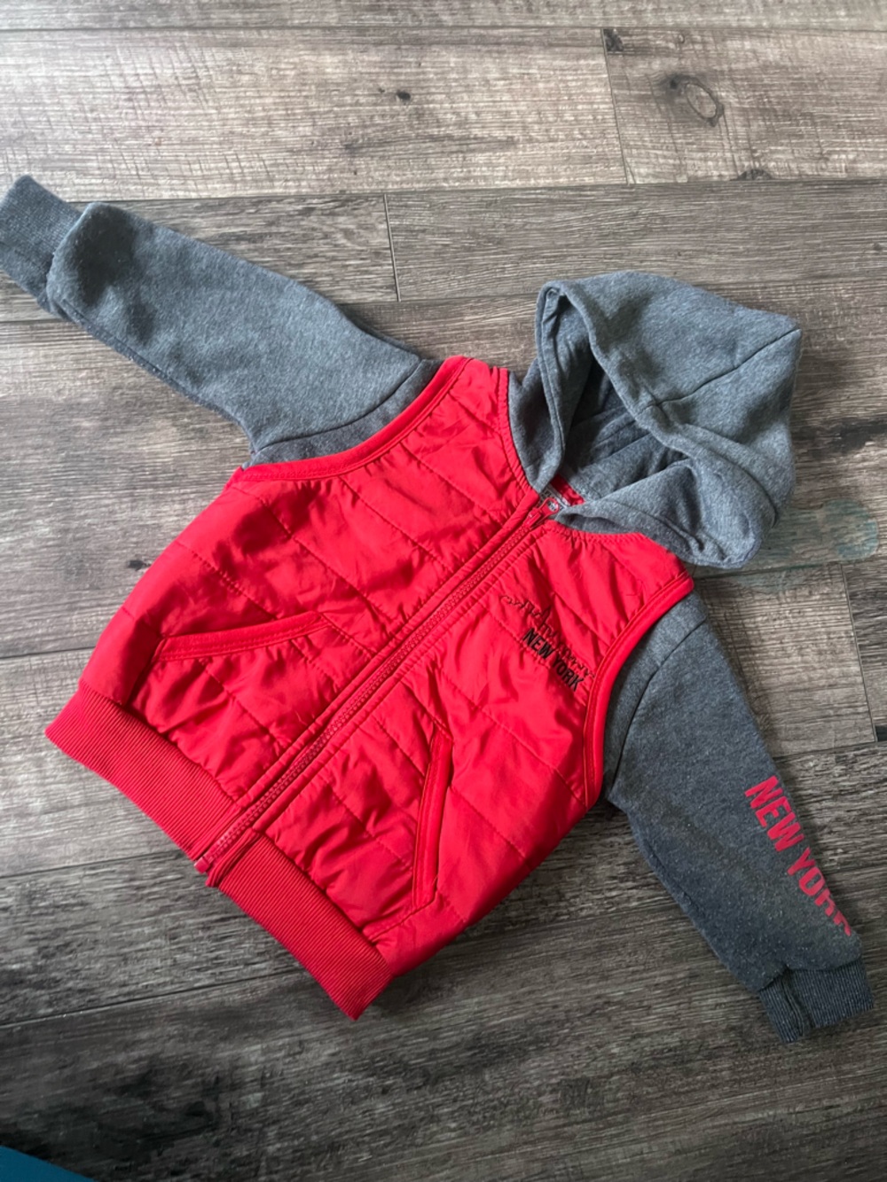Free Planet Red and Gray Quilted Hooded Kids jacket